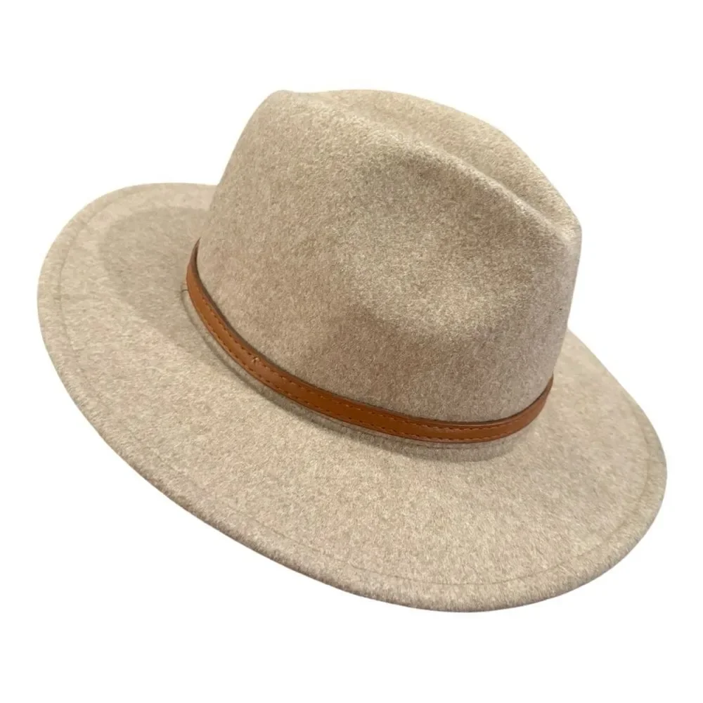 altar’d state Wool Blend Stylish Tan Fedora Hat with Brown Leather Band OSFM